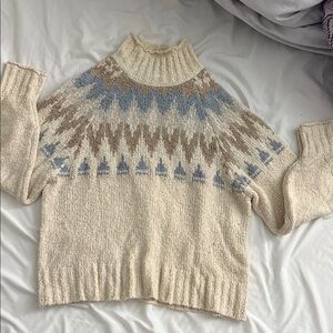 American eagle Cream and Blue Patterned mock neck sweater